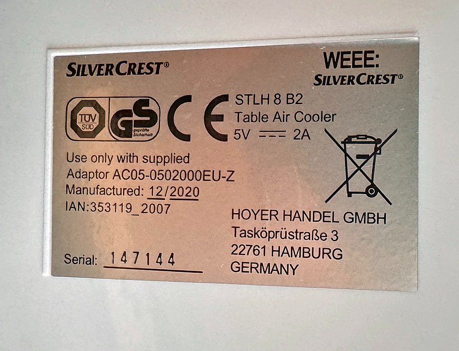 Climatiseurs: 1 Silvercrest STLH 8 B2 Tisch Luftkühler – Neuf (Voir description) à Zürich par Policepatch 3