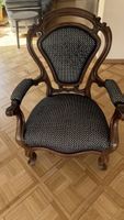 Armchair vintage fabric dark patterned wood frame