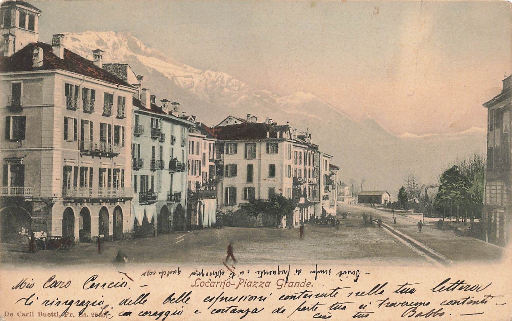 Cartoline postali: Locarno piazza grande 1901 – Usato da Biasca venduto da Blenio71
