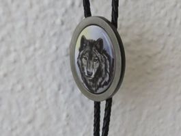 BOLO-TIE, WESTERN KRAWATTE, WOLFSKOPF, J.ZSUPNIK, MONTANA