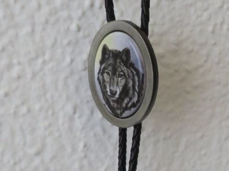 BOLO-TIE, WESTERN KRAWATTE, WOLFSKOPF, J.ZSUPNIK, MONTANA