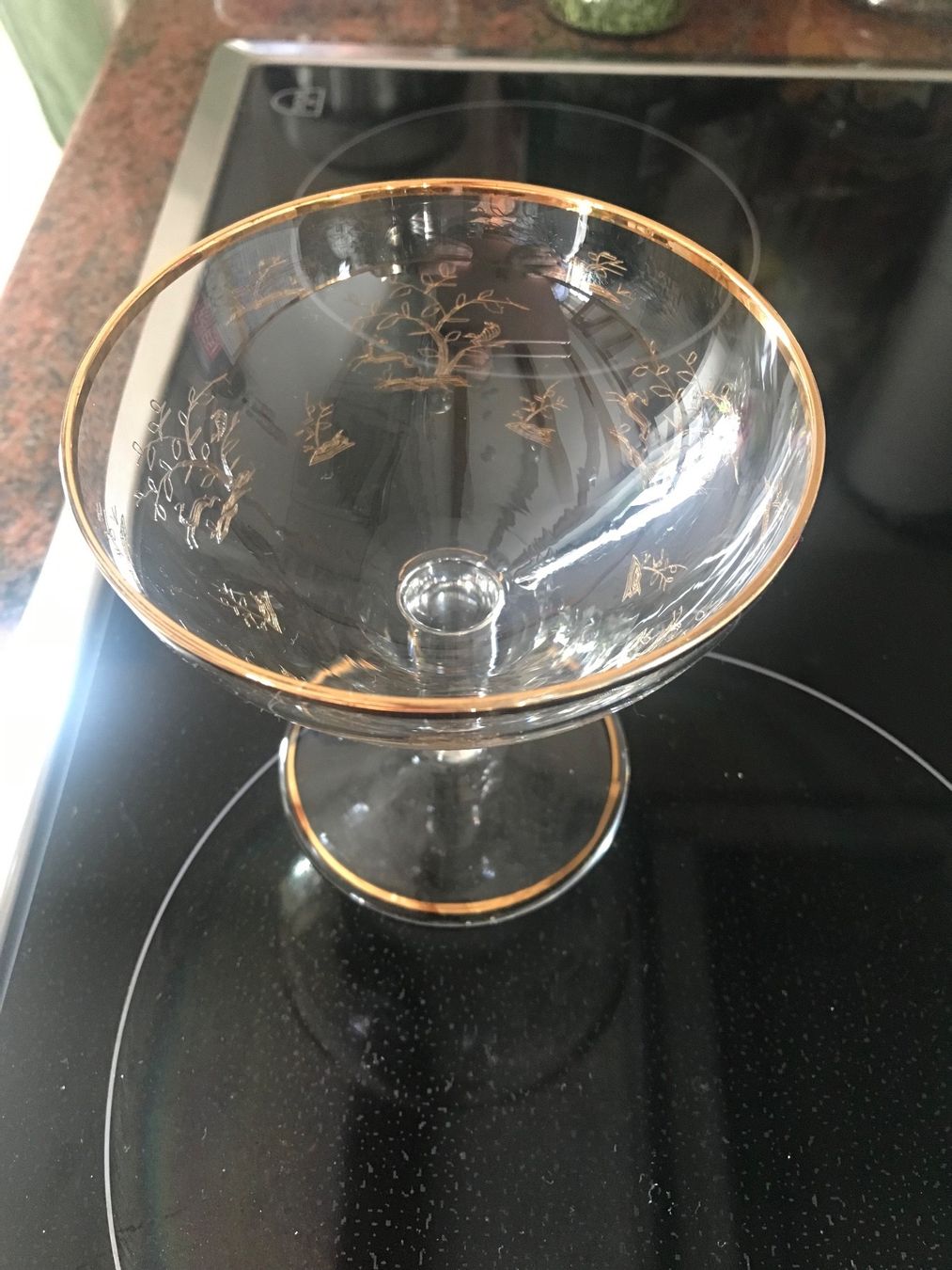 Bicchieri: 5 Dessertgläser mit Goldrand und Gravur – Usato da stäfa venduto da brandy66 1