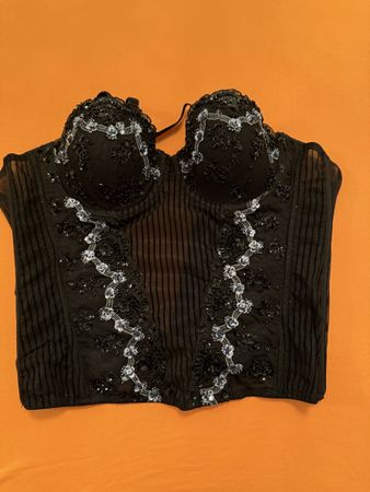 Schwarzes Glitzer-Corsage Top Gr. S/M Fest, Party