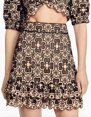 Sandro Rock aus Spitze beige schwarz 36 Minirock Boho