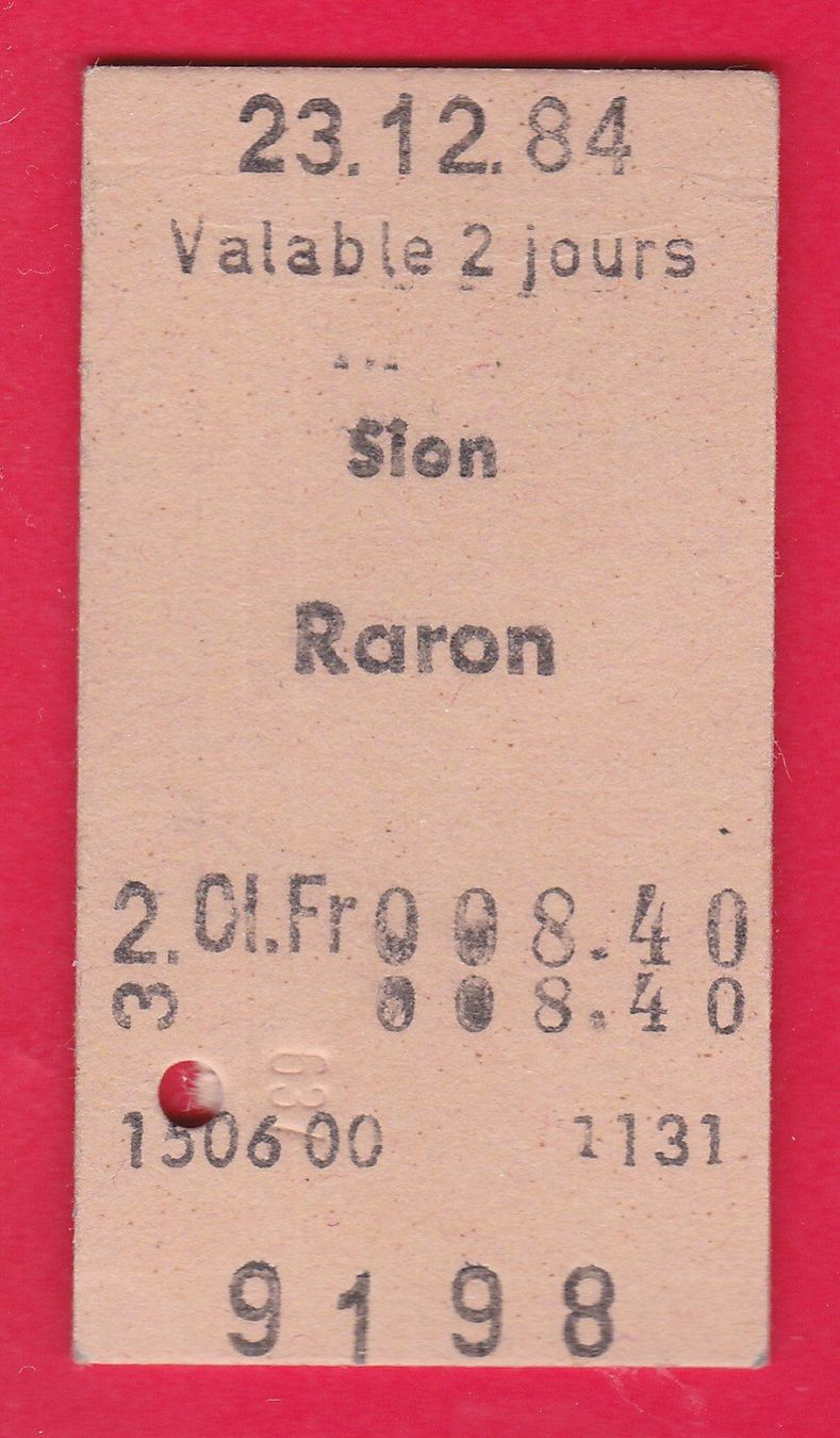 Tickets: KARTON BILLETT, SION - RARON, 2.KLASSE, EINFACH – Gebraucht aus Oberrieden von Gebirgsstelze