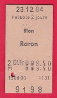 KARTON BILLETT, SION - RARON, 2.KLASSE, EINFACH