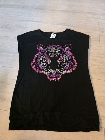 T-Shirt Schwarz Tiger Strass Grösse 134/140