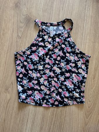 Damen Crop Top Blumenmuster schwarz Grösse XS guter Zustand