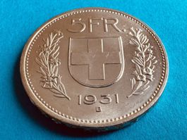5 Franken 1931 Silber in unz / Stempelglanz