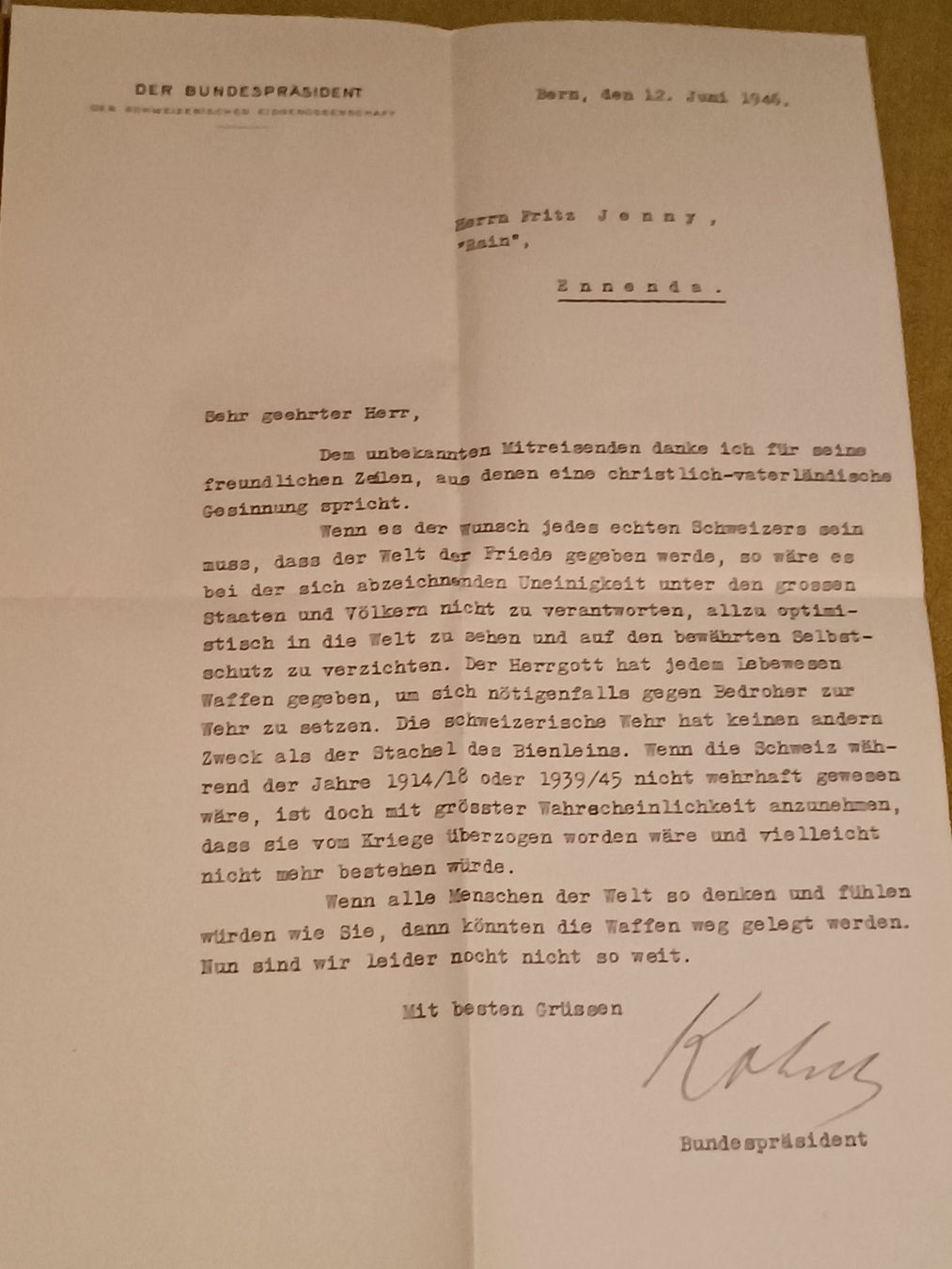 Autografi: Karl Kobelt - alt Bundesrat - handsigniert – Usato da Menziken venduto da Artographs