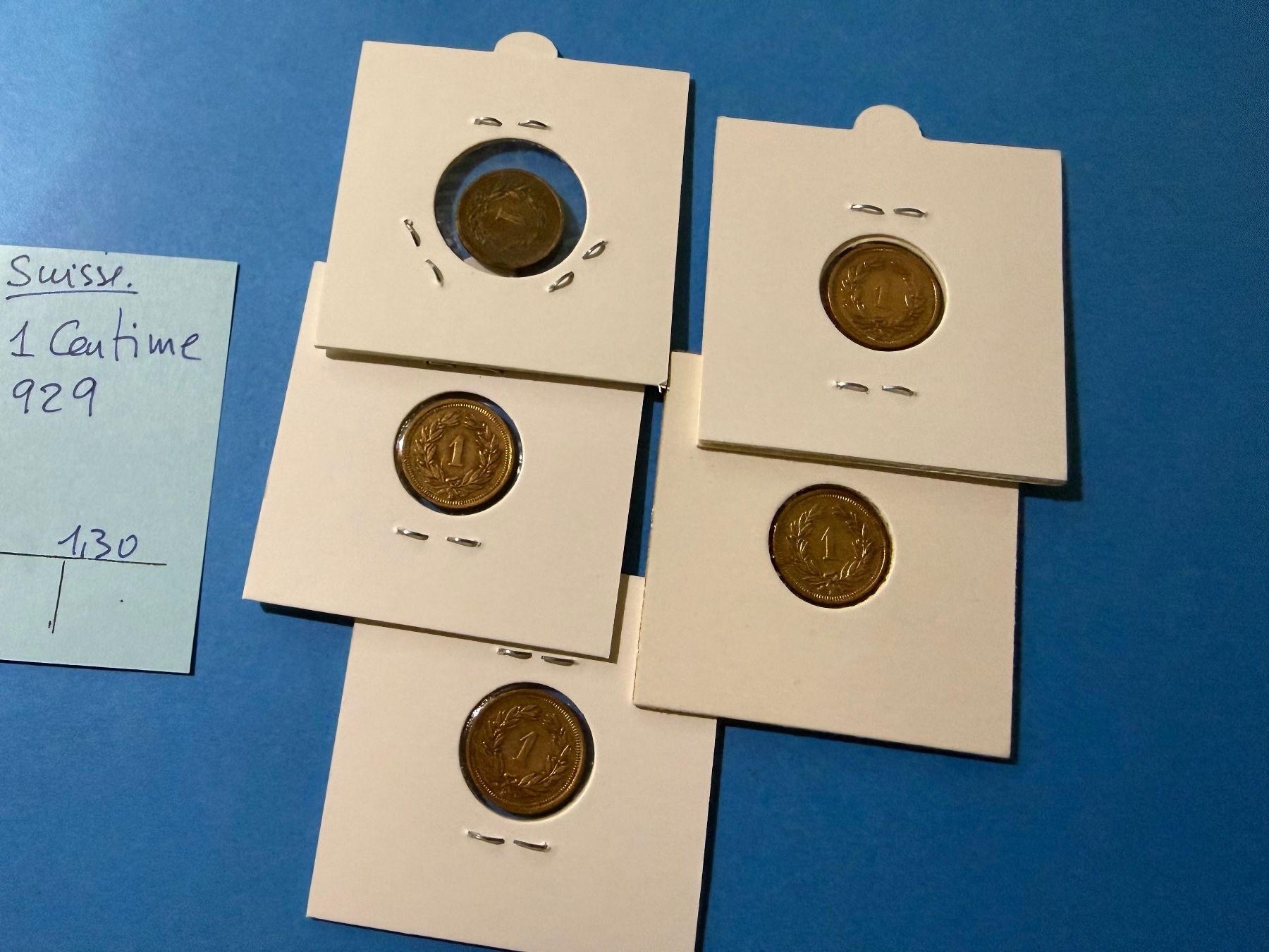 Alle Münzen: SUISSE : 5 X 1 CENTIME 1929 – Gebraucht aus genève von GEnumist 1
