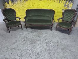 Sitzgruppe antik Sofa zwei Sessel grün gebraucht