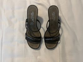 Damen Riemen - Sandalen mit Absatz schwarz/glitzer Gr. 38