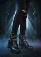 Stiefelette Gothic Ankle Boots Blockabsatz Nieten  Gr 40 Neu