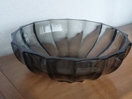 Vintage  Rauchglas Schale,  facettengeschliffen