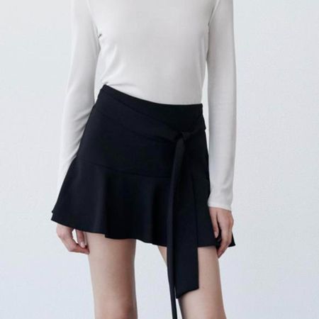Zara Black Belted Ruffle Bow Mini Skirt Skort new M