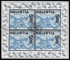 2000 Stickereiblock Nr.999 mit ET-Stempel