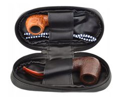 Elegantes Etui aus Öko-Leder für zwei Tabakpfeifen, schwarz