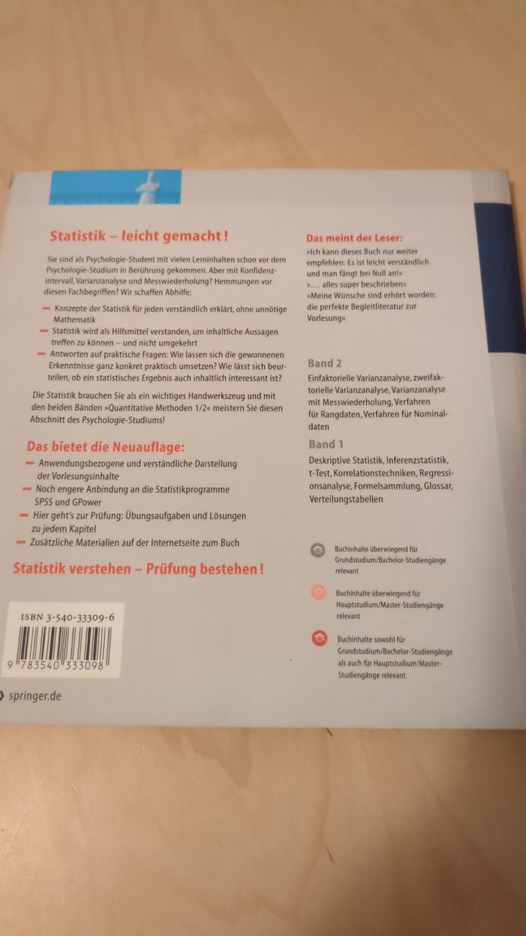 Bücher: Quantitative Methoden 2 - Einführung in Die Statistik – Gebraucht aus Basel von haferkleie 1