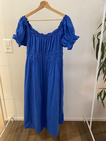 H&M Kleid mit Carmenausschnitt blau Gr. XL