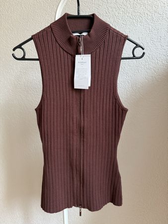 Top en maille fermeture éclair marron neuf Kookai, t.36/S