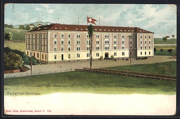 Cartoline postali: AK Herisau, Ansicht der Kaserne, 1907 – Usato da Berlin venduto da bartko-reher