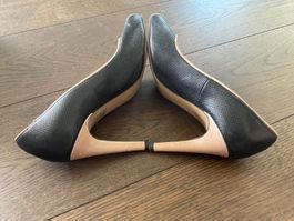 Perlato Echtleder Pumps Schwarz Beige, Grösse 38, Top!