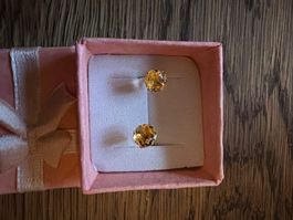 Citrin Ohrstecker Vergoldet  mir Rosenschliff