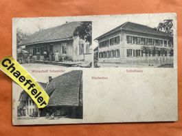 Alte Ansichtskarte Niederönz, Wirtschaft Schneider, Schulhau