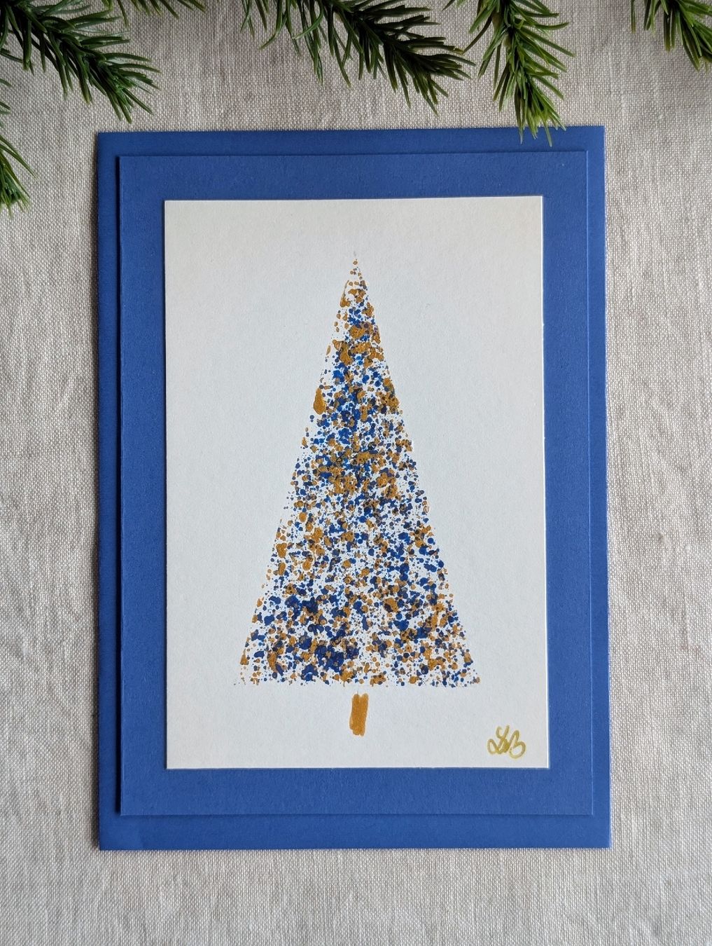 Karten: 2er Set Weihnachtskarten Handbemalt Tannenbaum Blau Silber – Neu und originalverpackt aus Winterthur von LaVieColor 1