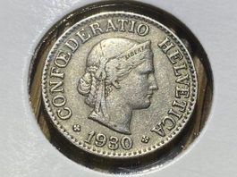Schweiz 10 Rappen 1930 B in Münzrähmchen ss - vzgl