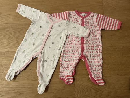 2 Baby Girl Sleepsuits, Size 62