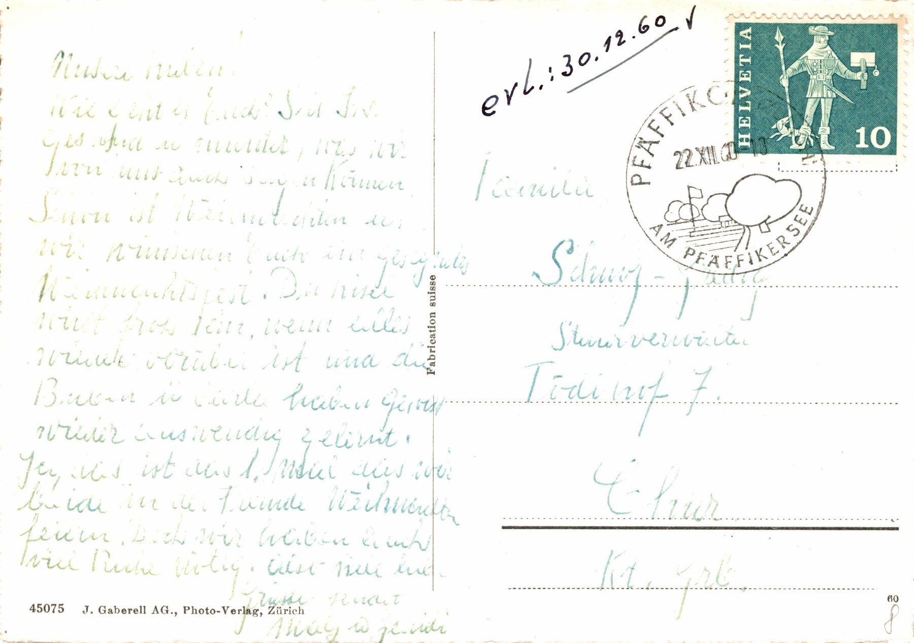 Cartoline postali: Pfäffikon / ZH. Blick gegen die Glarneralpen – Usato da Bronschhofen venduto da Astore 1
