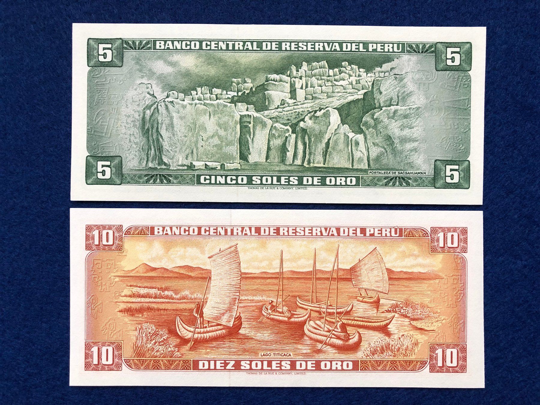 Banconote: Peru 1974/76 - 5 & 10 Soles de Oro UNC – Nuovo e nell'imballaggio originale da Pfäffikon SZ venduto da Sieben77 2