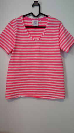 T-Shirt gestreift pink/weiss Grösse M Theshirtproject