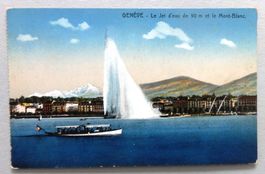 Genève - Le Jet d' eau de 90 m et le Mt-Blanc