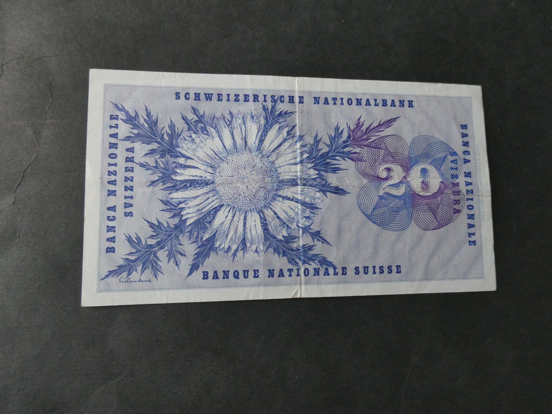 Banknoten: Schweiz 1974,  20 Franken – Gebraucht aus Hinterforst von Rohusri 1