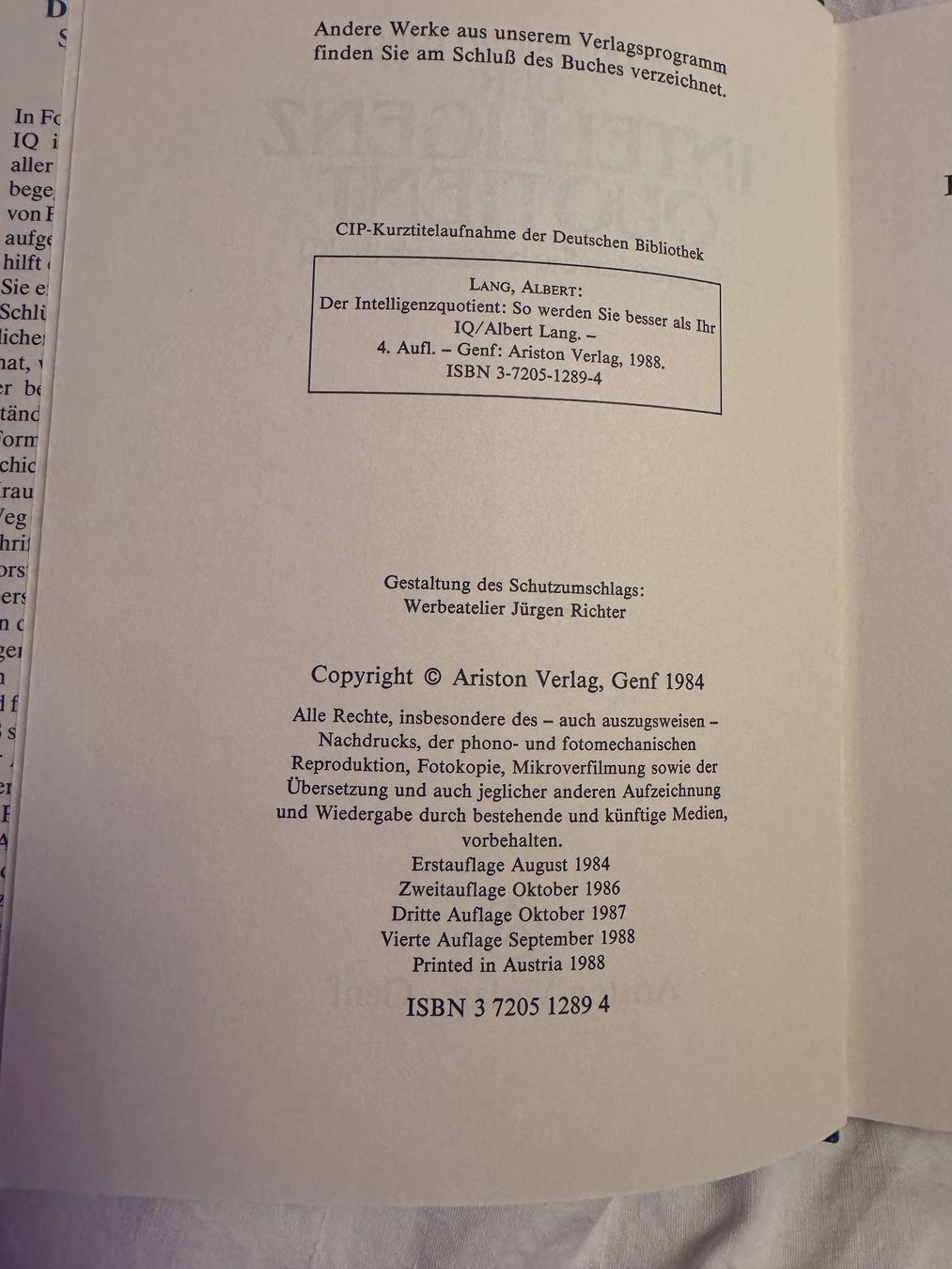 Libri: BUCH Intelligenz Quotient, Dr. phil. Albert Lang – Usato da Genève venduto da k1164 8