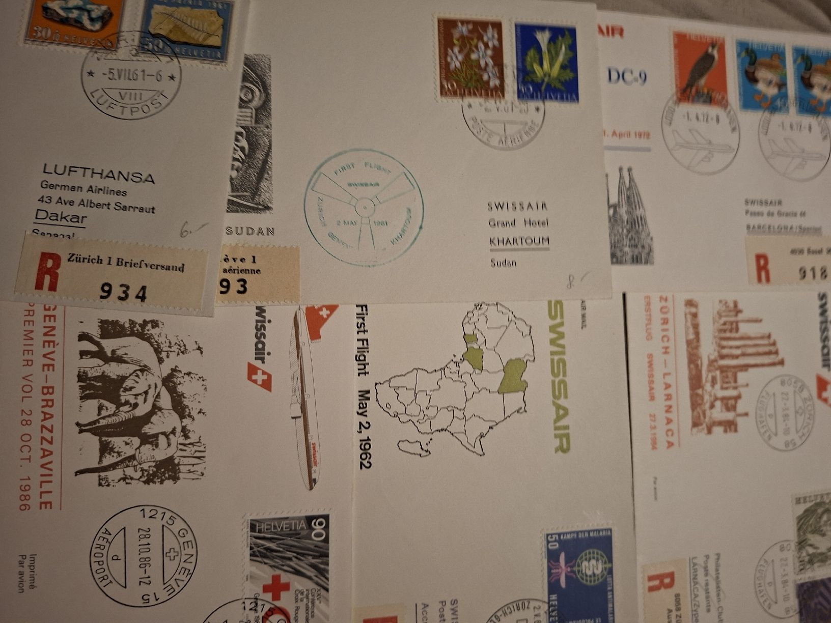 Alle Briefmarken: Lot Swissair Briefe 17 Briefe  – Gebraucht aus Balgach von SIMEON27 5