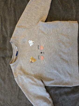 Kinder Pullover grau Katzenmotiv Grösse 98/104 gut