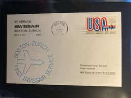 USA 1971 Flugbrief Swissair 1.Flug Boston Zürich AMF