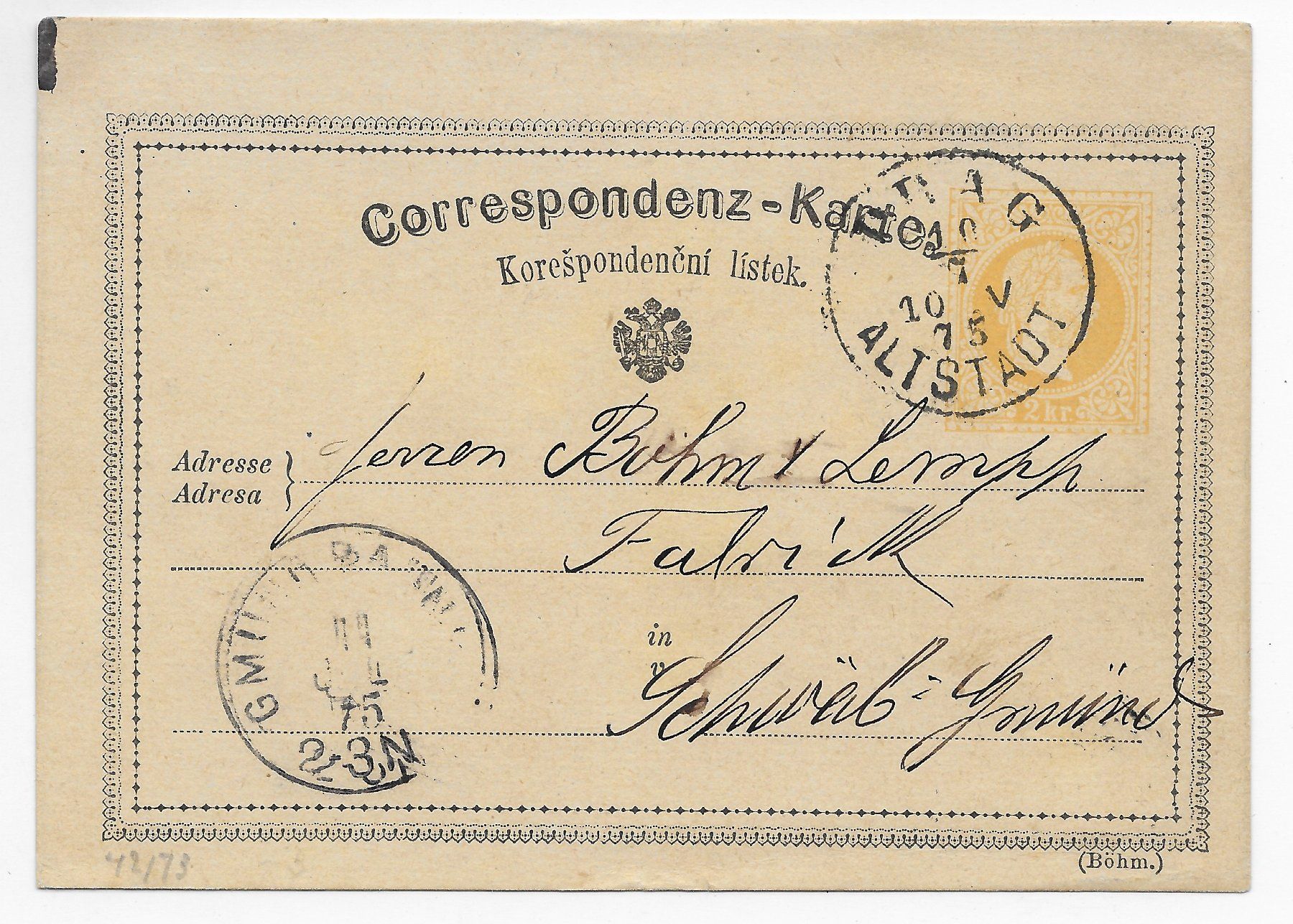 Tous les timbres: Ganzsache Austria, Stempel Prag – D'occasion à Hefenhofen par Richsalz
