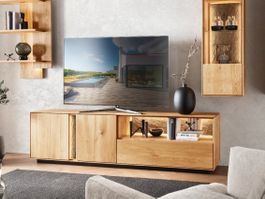 Lowboard TURIN Wildeiche massiv mit Steinfurnier LED 200 cm