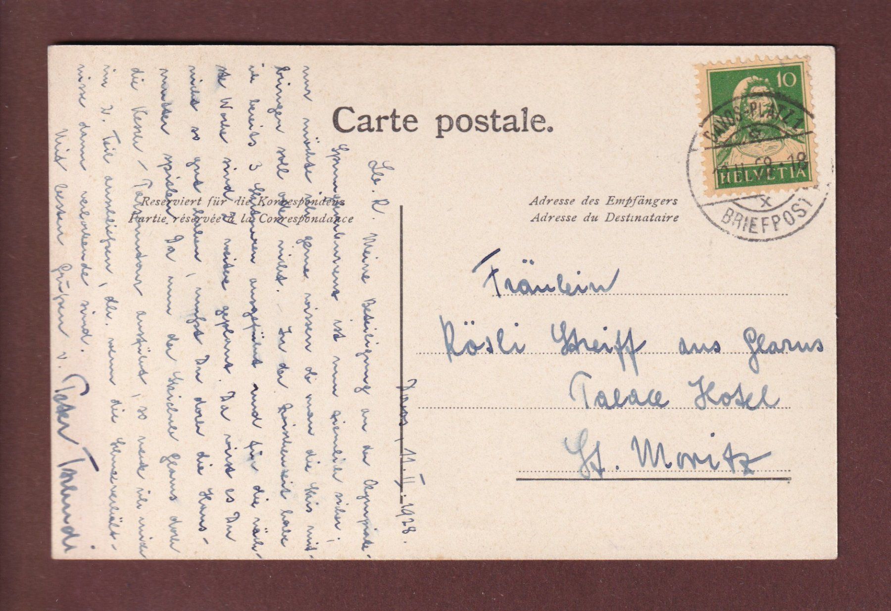 Cartoline postali: DAVOS - Schatzalp-Sanatorium - 1928 – Usato da Pully venduto da nicecards 1