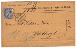 seltene 30 Rp. Sitzende Helvetia NN-Einzelfrankatur von ZH