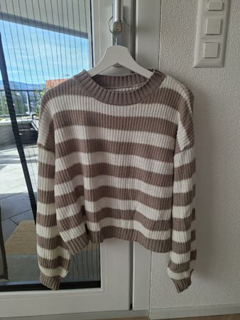Damen Pullover gestreift beige weiss
