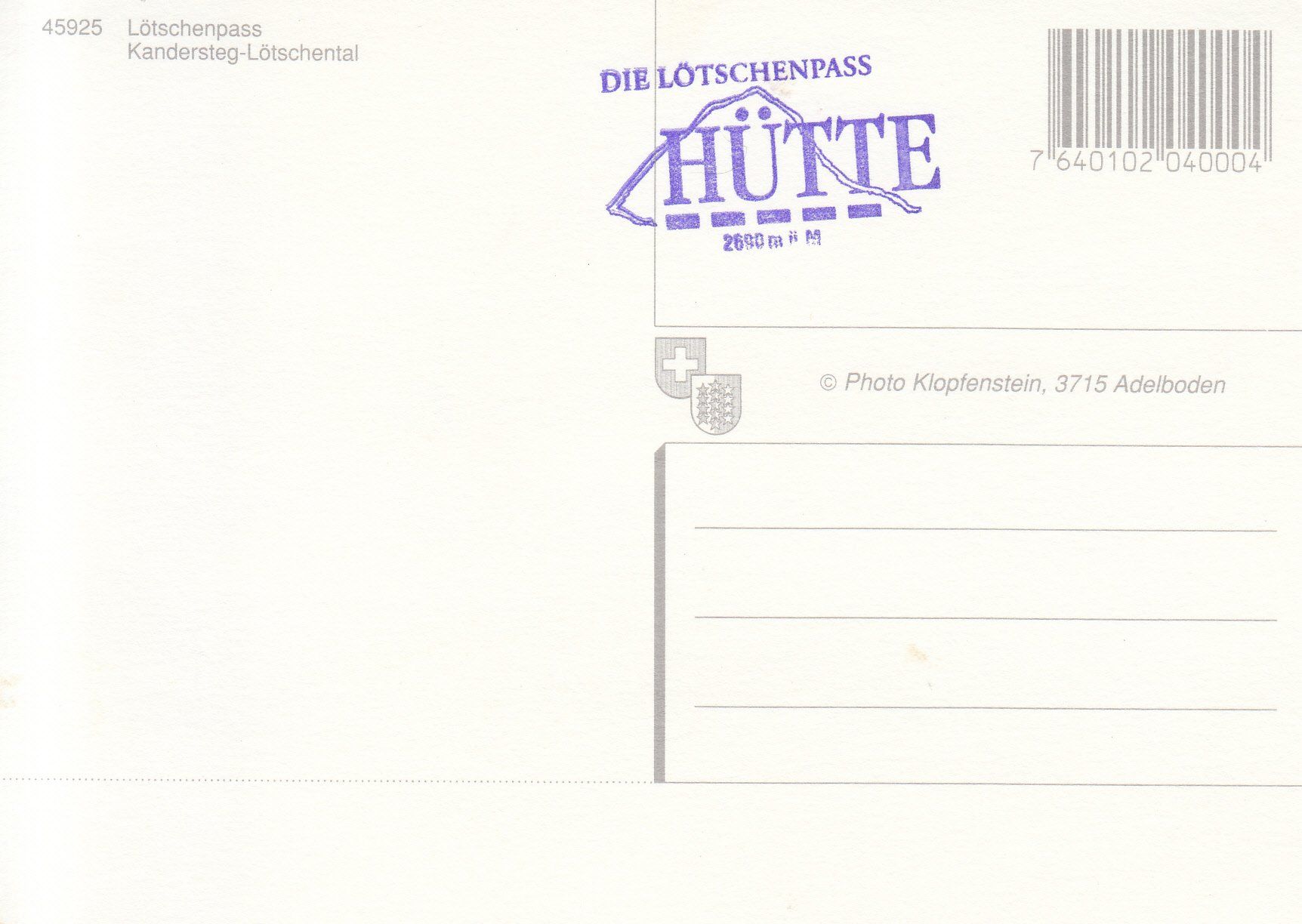 Ansichtskarten: Lötschenpass, ca. 1990 – Gebraucht aus Bürglen TG von StampGraf 1