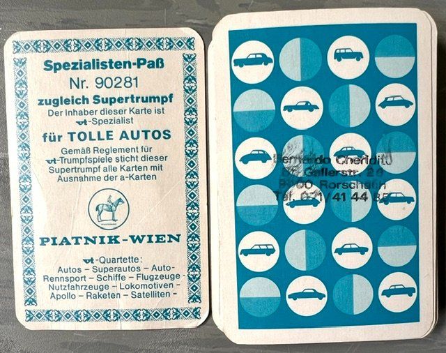 Giochi: Quartett Tolle Autos Nr. 281 – Usato da Zürich venduto da gigimai67 5