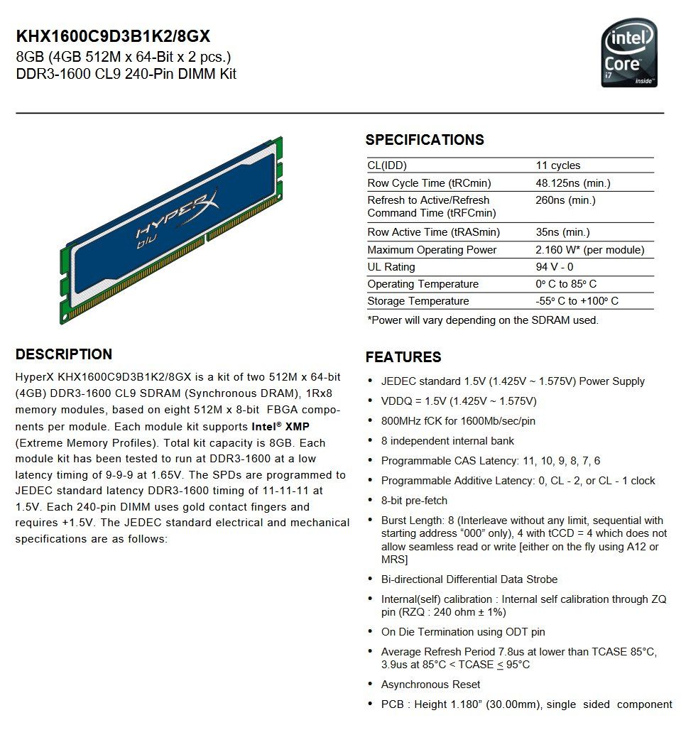 Hyperx Memoria / RAM: HyperX Blu 2x4gb DDR3-1600 Kit – Usato da Neuenkirch venduto da FreeSmiler891