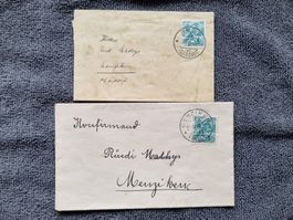 2 antike Couverts Briefumschläge 1947  mit Marken
